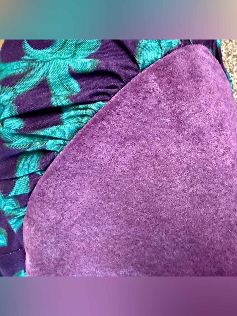 Patty O’Neil VTG 80s Purple Teal Baroque Print Rayon Dress w/ Suede Trim | Sz 6 - Picture 6 of 12